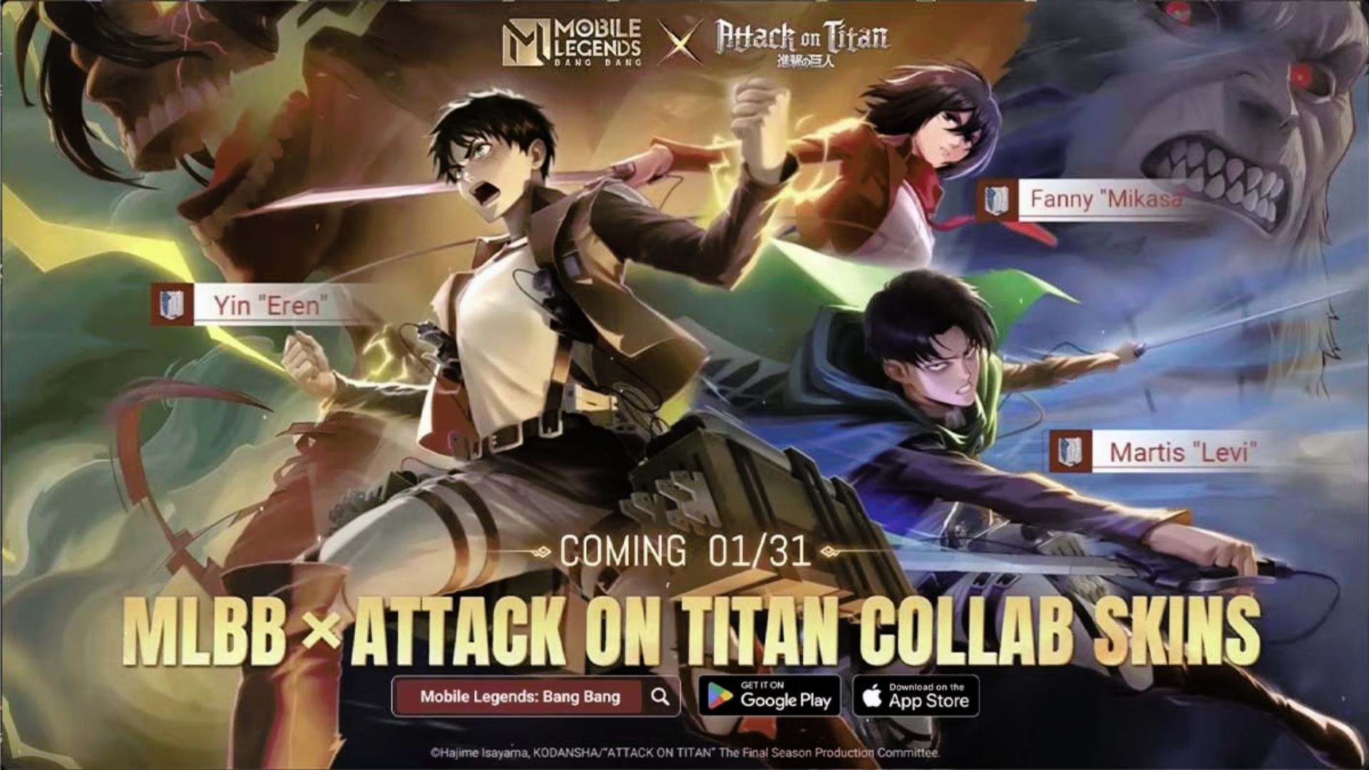 Kolaborasi Skin Attack on Titan x Mobile Legends, Gimana Cara Dapatnya?